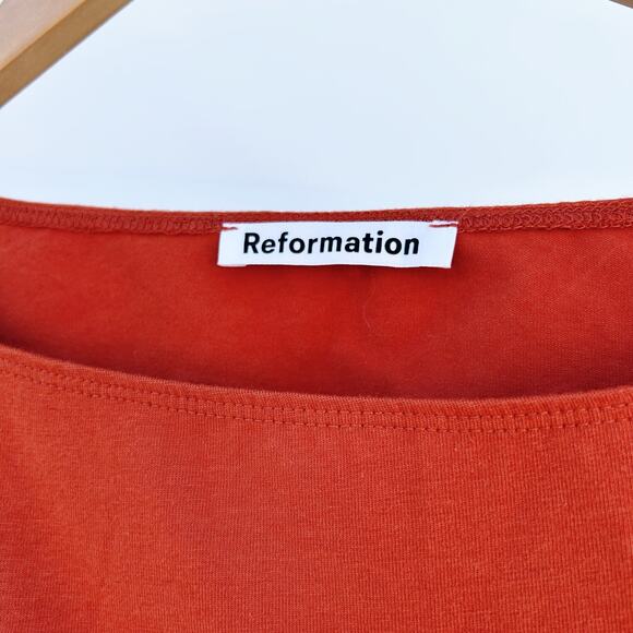 New Reformation Lucio Knit Bodycon Long Sleeve Rust Dress Short Medium Orange - Picture 4 of 10